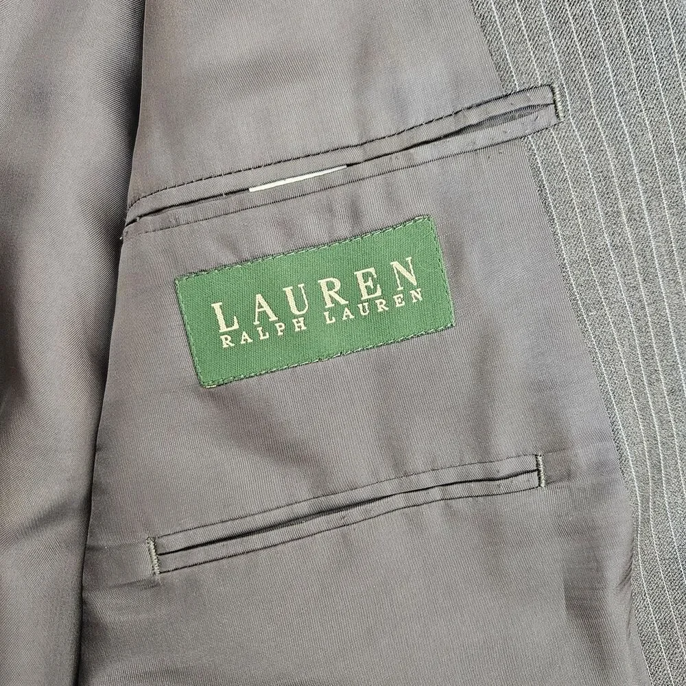 Ralph Lauren Mens Blazer 42R Gray 2 Button 100 Wool Pinstripe Jacket Green Label